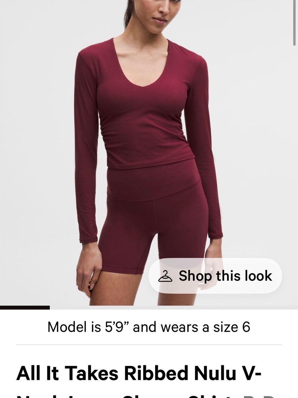 Lululemon All It Takes Ribbed V-neck LS B-D cup Nulu. Burgundy Bay size 10